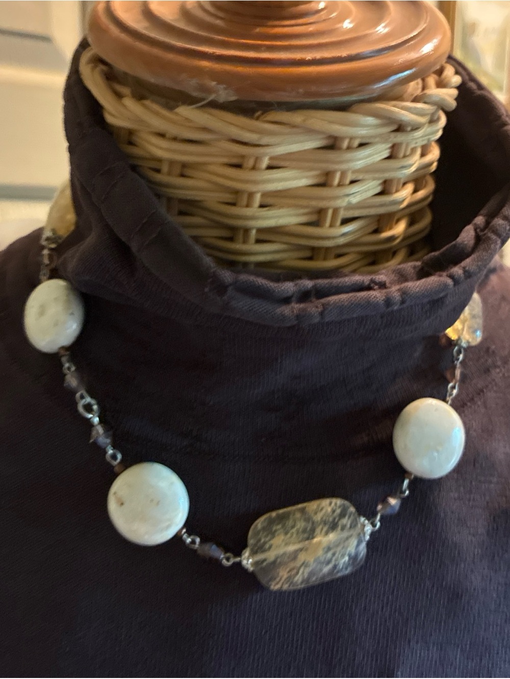 Beaded Station Necklace Faceted Quartz Amazonite Coin Beads Crystal Bicone
